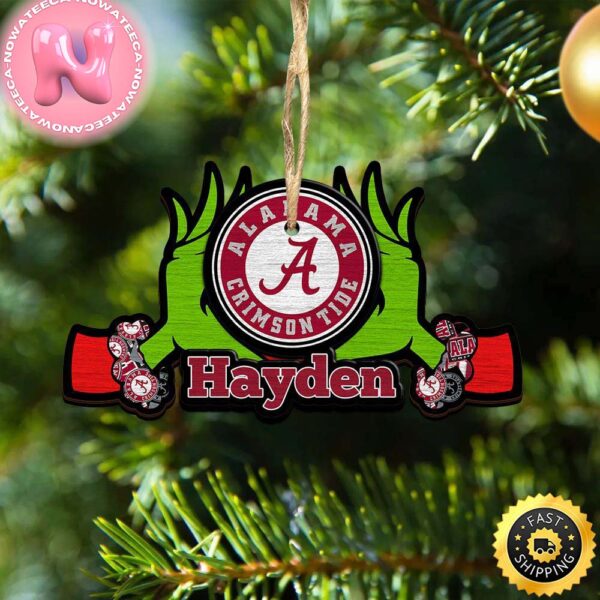 NCAA Alabama Crimson Tide Grinch Christmas Ornament Personalized Your Name