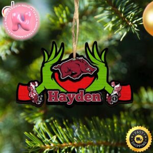 NCAA Arkansas Razorbacks Grinch Christmas Ornament Personalized Your Name Christmas Tree Decorations Ornament