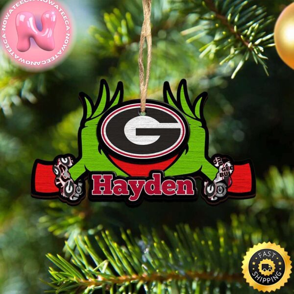 NCAA Georgia Bulldogs Grinch Christmas Ornament Personalized Your Name