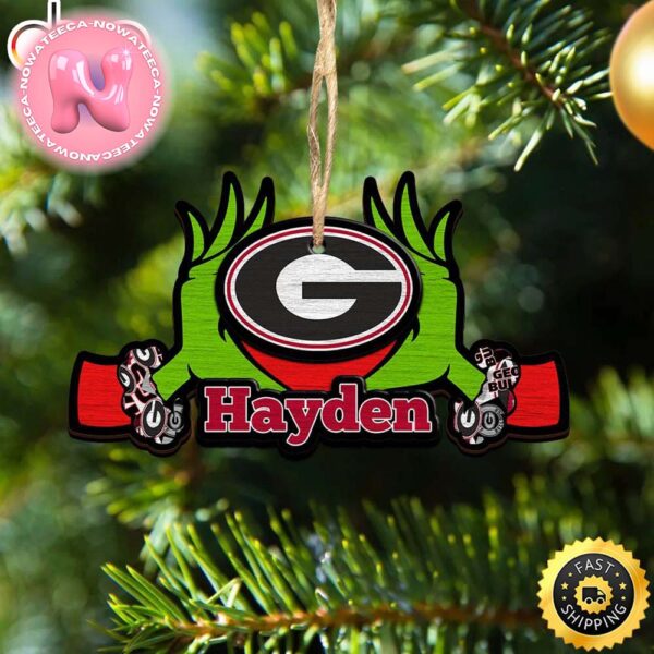 NCAA Georgia Bulldogs Grinch Christmas Ornament Personalized Your Name Christmas Tree Decorations Ornament