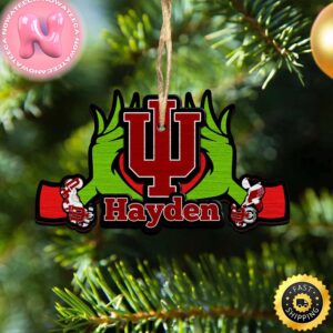 NCAA Indiana Hoosiers Grinch Christmas Ornament Personalized Your Name