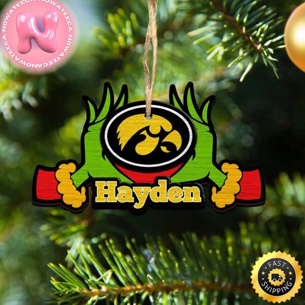 NCAA Lowa Hawkeyes Grinch Christmas Ornament Personalized Your Name