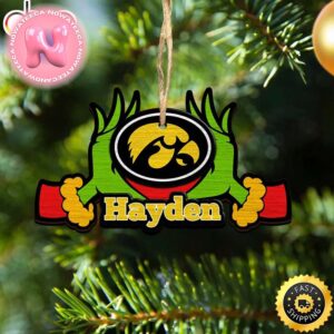 NCAA Lowa Hawkeyes Grinch Christmas Ornament Personalized Your Name Christmas Tree Decorations Ornament