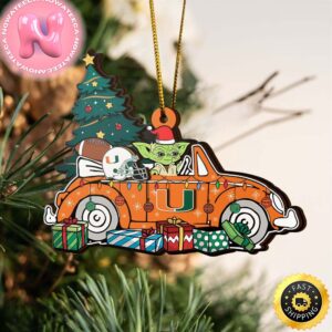 NCAA Miami Hurricanes And Baby Yoda Christmas Ornament