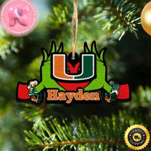 NCAA Miami Hurricanes Grinch Christmas Ornament Personalized Your Name