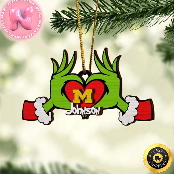 NCAA Michigan Wolverines And Grinch Christmas Ornament Custom Your Name