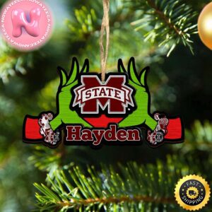 NCAA Mississippi State Bulldogs Grinch Christmas Ornament Personalized Your Name