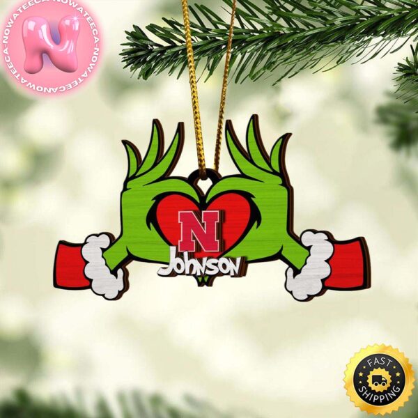 NCAA Nebraska Cornhuskers And Grinch Christmas Ornament Custom Your Name