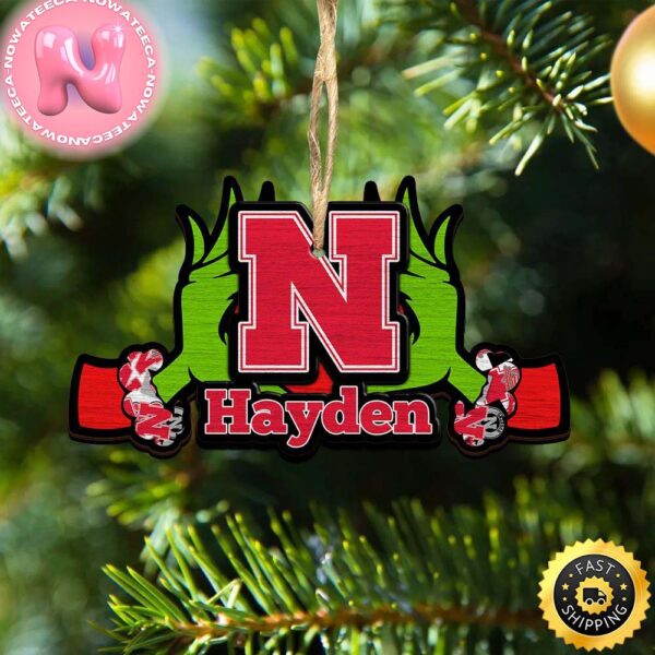 NCAA Nebraska Cornhuskers Grinch Christmas Ornament Personalized Your Name