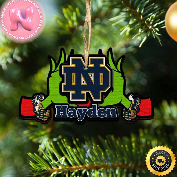 NCAA Notre Dame Fighting Irish Grinch Christmas Ornament Personalized Your Name