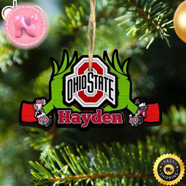 NCAA Ohio State Buckeyes Grinch Christmas Ornament Personalized Your Name Christmas Tree Decorations Ornament