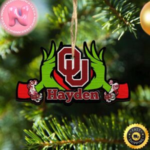 NCAA Oklahoma Sooners Grinch Christmas Ornament Personalized Your Name