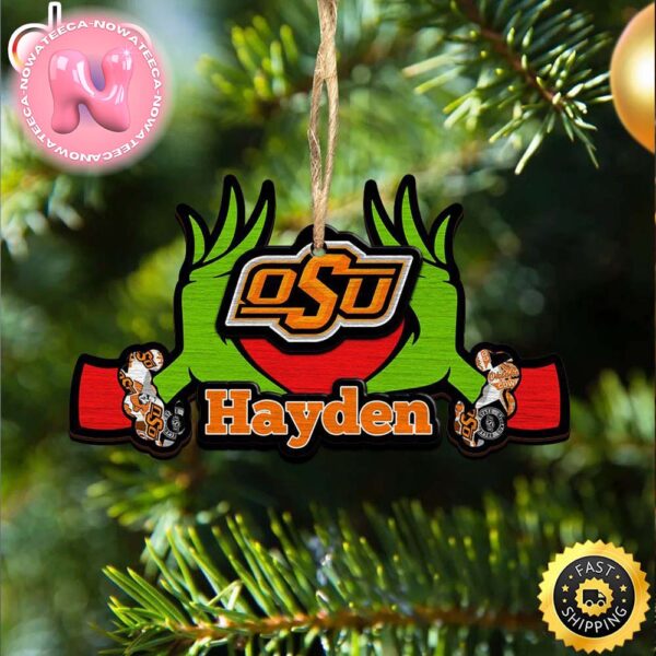 NCAA Oklahoma State Cowboys Grinch Christmas Ornament Personalized Your Name Christmas Tree Decorations Ornament