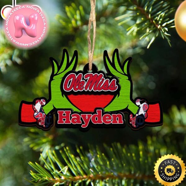 NCAA Ole Miss Rebels Grinch Christmas Ornament Personalized Your Name Christmas Tree Decorations Ornament