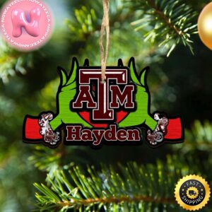 NCAA Texas AM Aggies Grinch Christmas Ornament Personalized Your Name