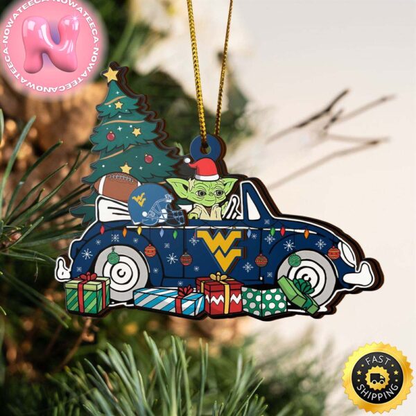 NCAA West Virginia Mountaineers And Baby Yoda Christmas Ornament