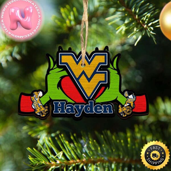 NCAA West Virginia Mountaineers Grinch Christmas Ornament Personalized Your Name