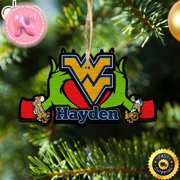 NCAA West Virginia Mountaineers Grinch Christmas Ornament Personalized Your Name Christmas Tree Decorations Ornament