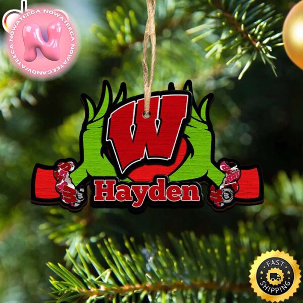 NCAA Wisconsin Badgers Grinch Christmas Ornament Personalized Your Name Christmas Tree Decorations Ornament