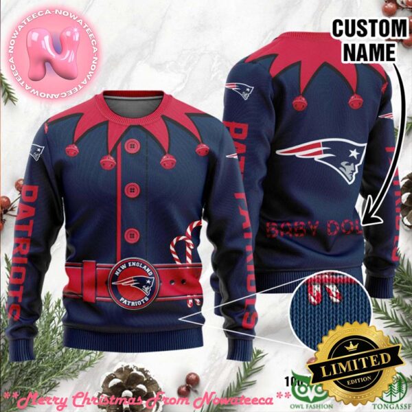 New England Patriots Ugly Sweater Custom Name NFL Football Gift For Holiday