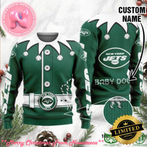 New York Jets Ugly Sweater Custom Name NFL Football Gift For Holiday