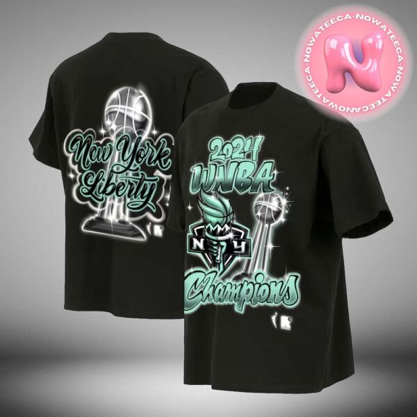 New York Liberty Round 21 Black 2024 WNBA Finals Champions Airbrush Two Sides Unisex T-Shirt