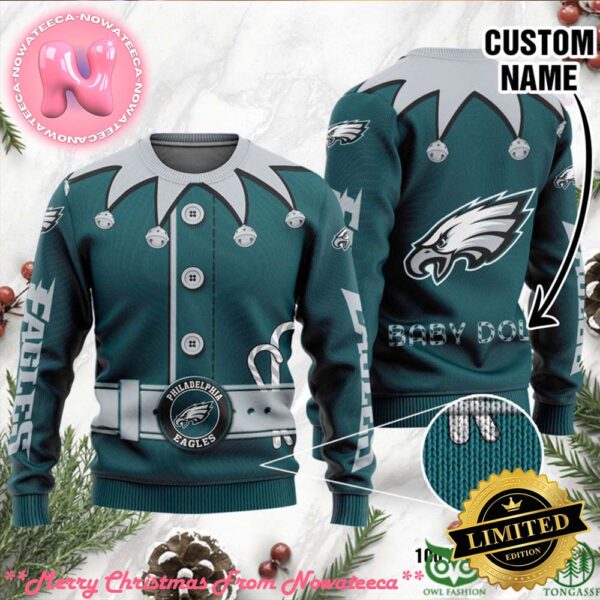 Philadelphia Eagles Ugly Sweater Custom Name NFL Football Gift For Holiday