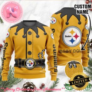 Pittsburgh Steelers Ugly Sweater Custom Name NFL Football Gift For Holiday