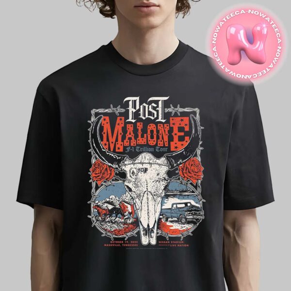 Post Malone F1 Trillion Tour Poster For October 19th 2024 At Nissan Stadium In Nashville TN Unisex T-Shirt