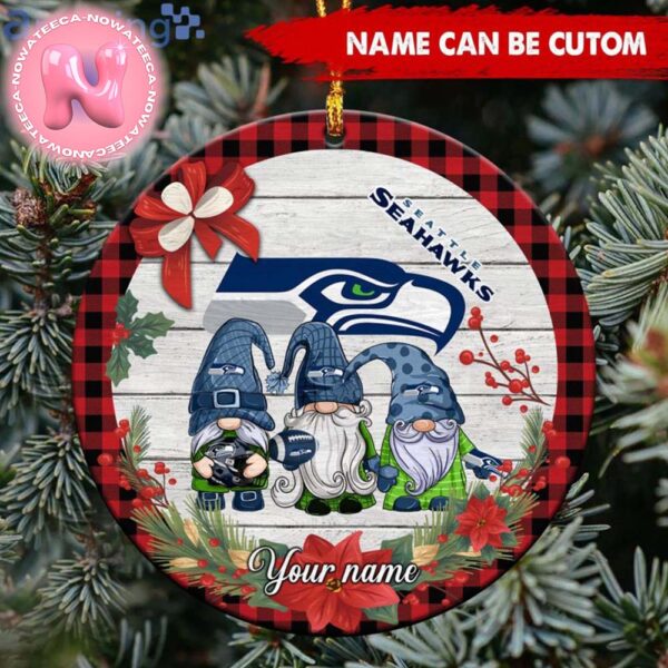 Seattle Seahawks NFL Custom Name Cute Gnome Round Ornament