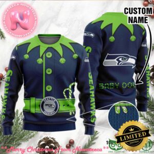 Seattle Seahawks Ugly Sweater Custom Name NFL Football Gift For Holiday