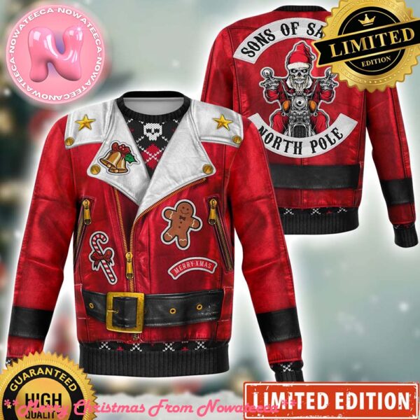 Sons Of Santa Biker Jacket Funny Ugly Christmas Sweater 2024 Holiday Xmas Gift For Man And Women