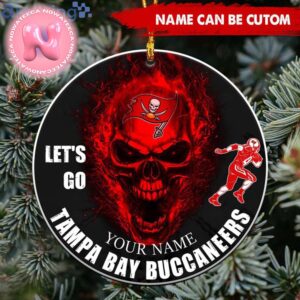 Tampa Bay Buccaneers NFL Custom Name Let’s Go Skull Round Ornament