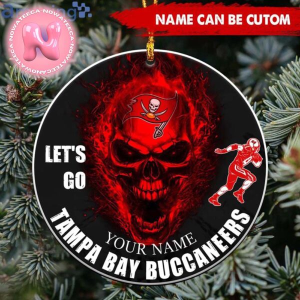 Tampa Bay Buccaneers NFL Custom Name Let’s Go Skull Round Ornament