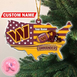 Washington Commanders NFL Custom Name Flag Map US Custom Shaped Ornament