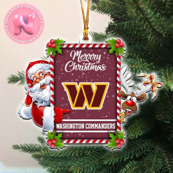 Washington Commanders NFL Santa And Reindeer Custom Shaped Ornament