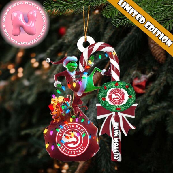 Atlanta Hawks NBA Grinch Candy Cane Personalized Xmas Gifts Christmas Tree Decorations Ornament