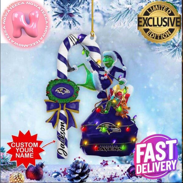 Baltimore Ravens NFL Grinch Candy Cane Personalized Xmas Gifts Christmas Tree Decorations Ornament