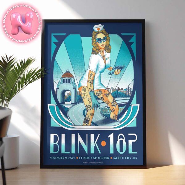 Blink 182 Live Show Music Poster For Estadio Gnp Seguros In Mexico City On November 9th 2024 Home Decor Poster Canvas