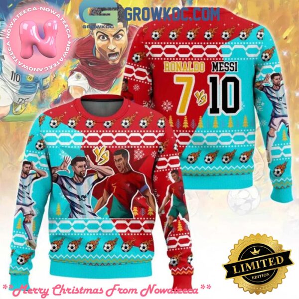 Cristiano Ronaldo Lionel Messi Ice And Fire Christmas Ugly Sweater