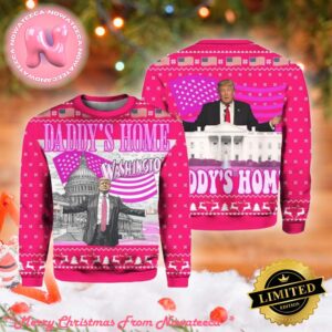 Daddys Home White House Pink Trump 2024 Ugly Christmas Sweater Gift For Holiday