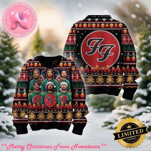 Foo Fighters Rock Band Wearing Knitted Ugly Christmas Sweater