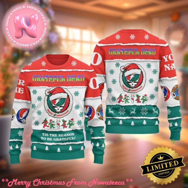 Grateful Dead Tis The Season To Be Grateful Christmas Custom Name Number Ugly Christmas Sweater Gift For Men And Women