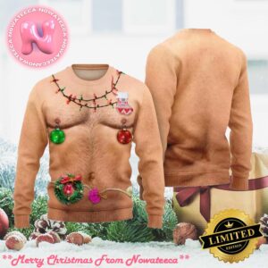 Hairy Chest Christmas Lights Ugly Christmas Sweater Gift For Holiday