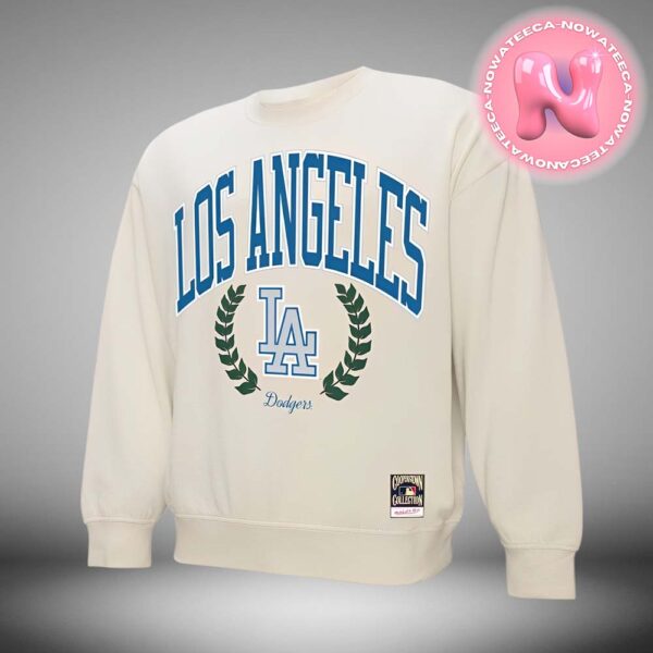 Los Angeles Dodgers Mitchell And Ness Cream Cooperstown Collection Laurel Crew Pullover Unisex T-Shirt Sweatshirt