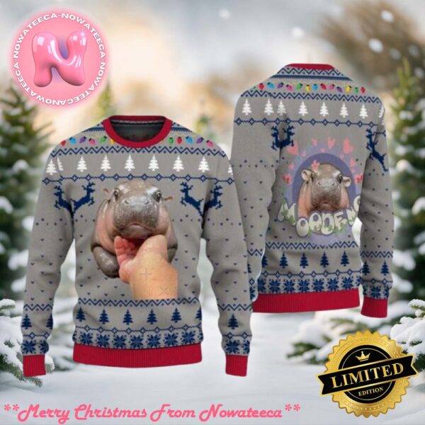 Moo Deng Bouncy Hippo Ugly Christmas Sweater Gift For Holiday