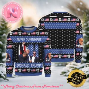 Never Surrender Donald Trump Ugly Christmas Sweater Gift For Holiday