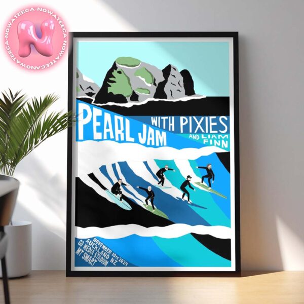 Pearl Jam With Pixies And Liam Finn Live Show Music Event Poster For Auckland Night 2 At Go Media Stadium MT Smart On November 10th 2024 Art By Nathan McKee Home Decor Poster Canvas