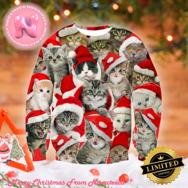 Unisex Cat Print Ugly Christmas Sweater Gift For Holiday