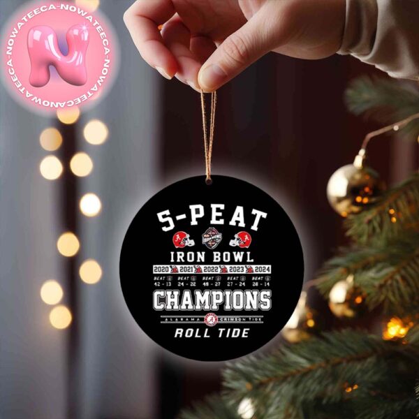 5-Peat 2024 Iron Bowl Champions Alabama Crimson Tide Roll Tide Logo NFL Christmas Tree Decorations Ornament